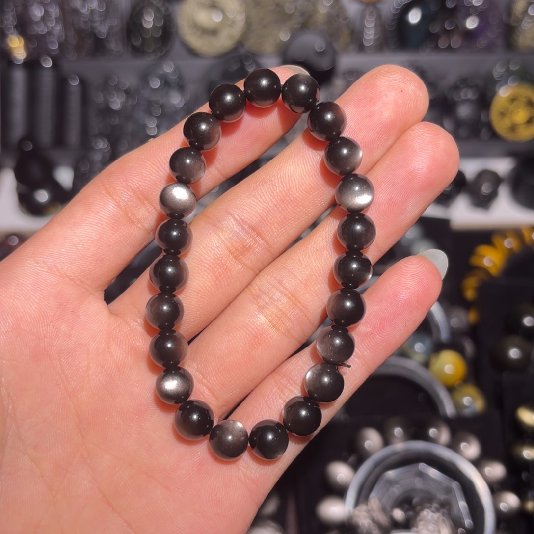 黑曜岩未镶嵌颈饰天然银曜石卡8加一颗白珠子