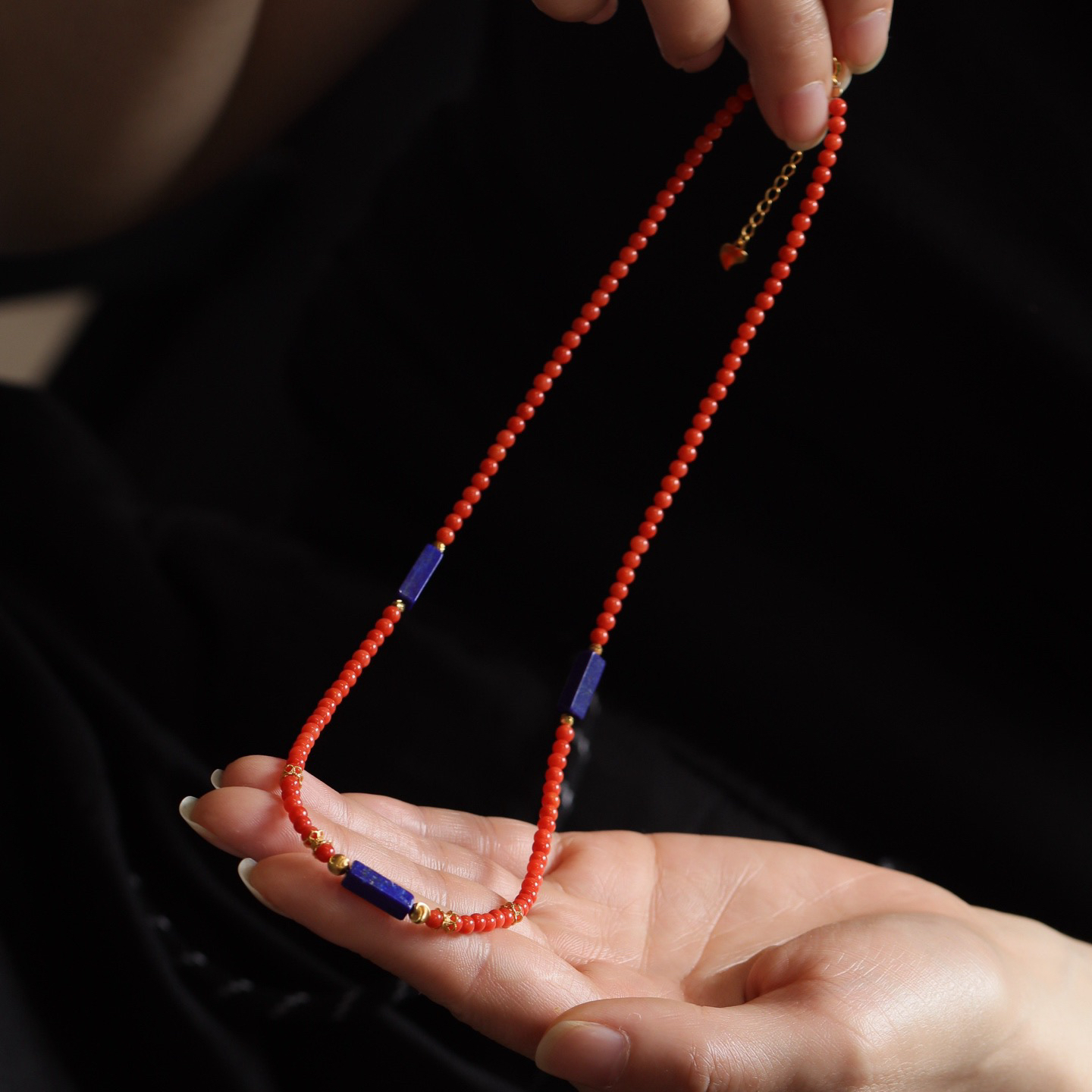 渼艳豪天然红珊瑚项链小米珠链DIY国风锁骨链百搭项链多样性发一