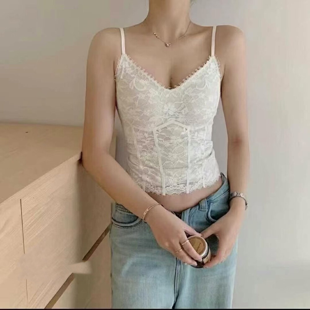 高定纯欲骨蕾丝无痕吊带背心打底女