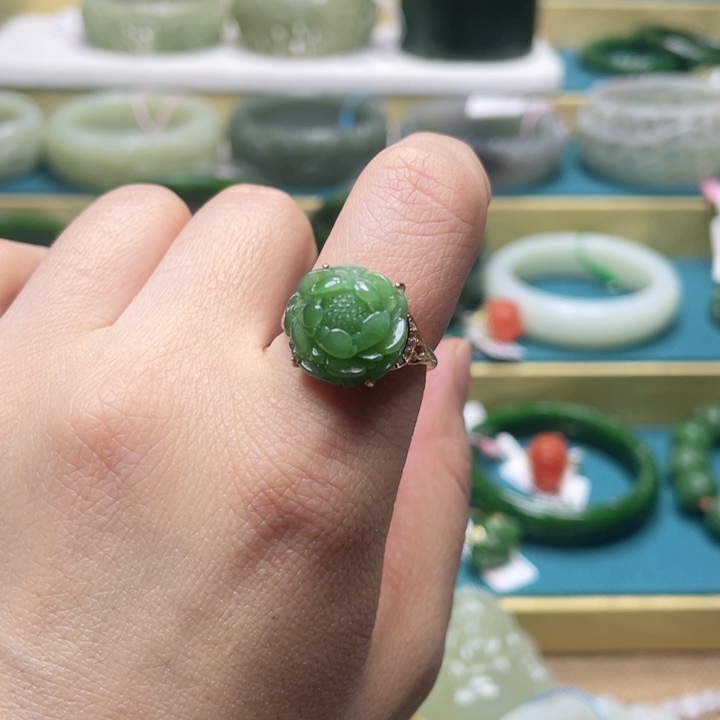 和田玉戒指银S925镶嵌