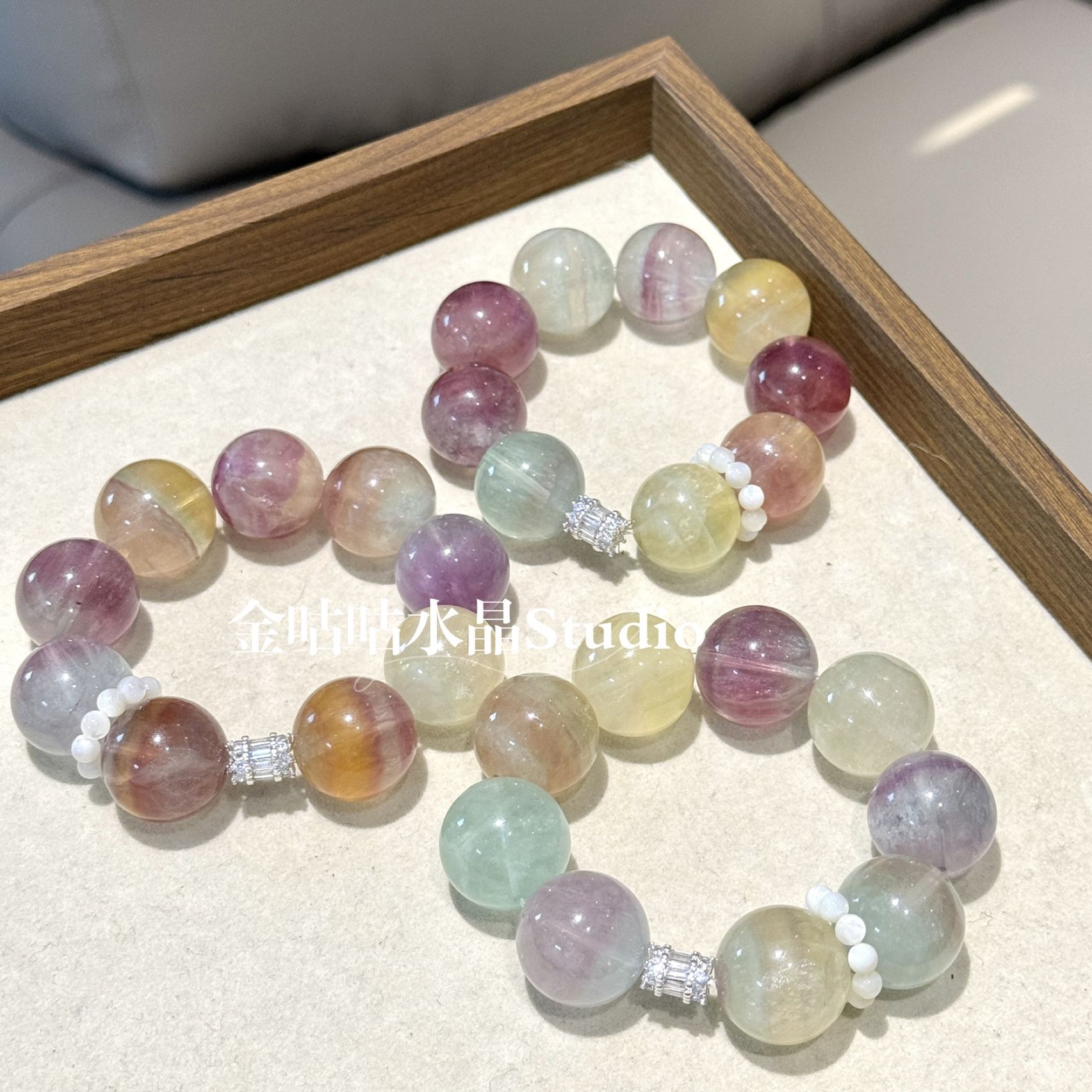 「拍两件99*2」4431 彩虹萤石大卡19 20mm+手串多样性发其一