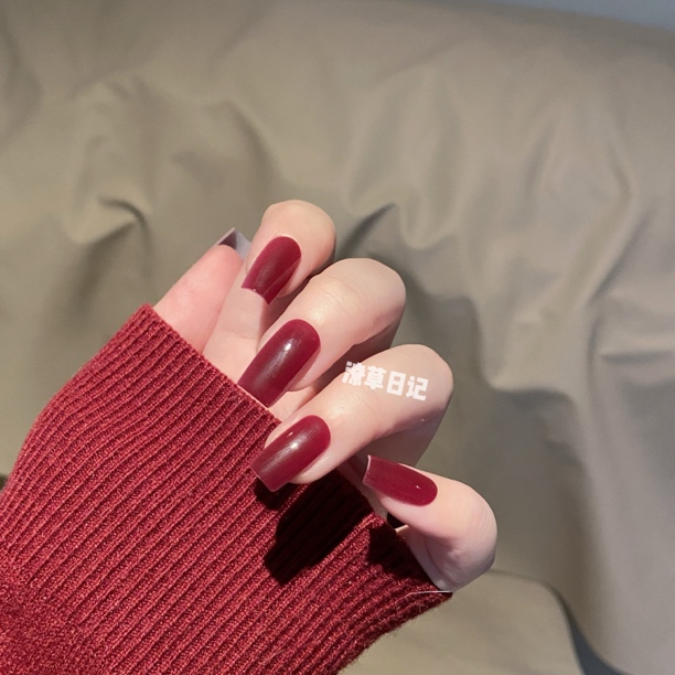 热颂红复古棕红玫红裸色绿色蓝色直方穿戴式美甲10片装