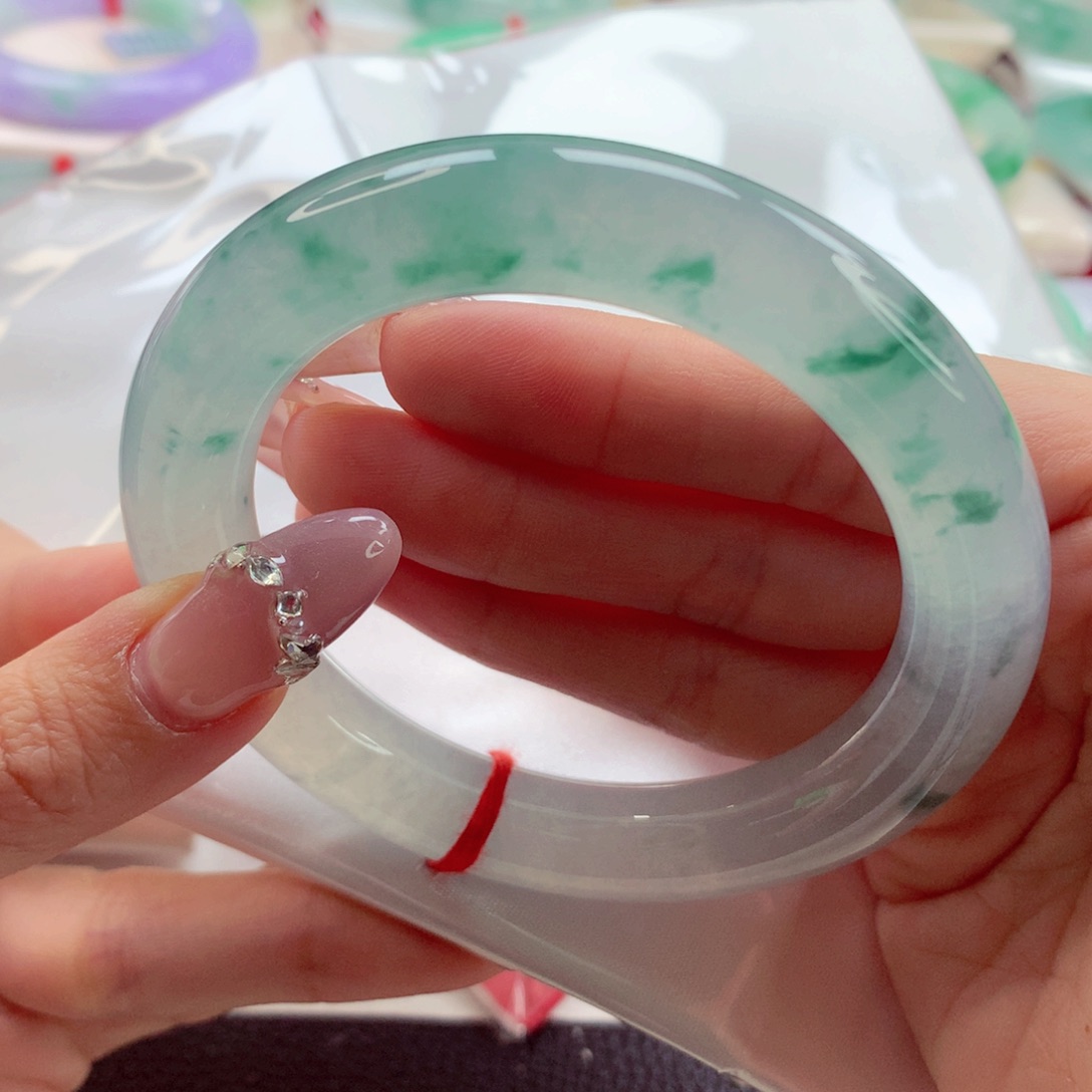 翡翠未镶嵌手镯56.4圆条意境冰飘蓝花（7号）灵