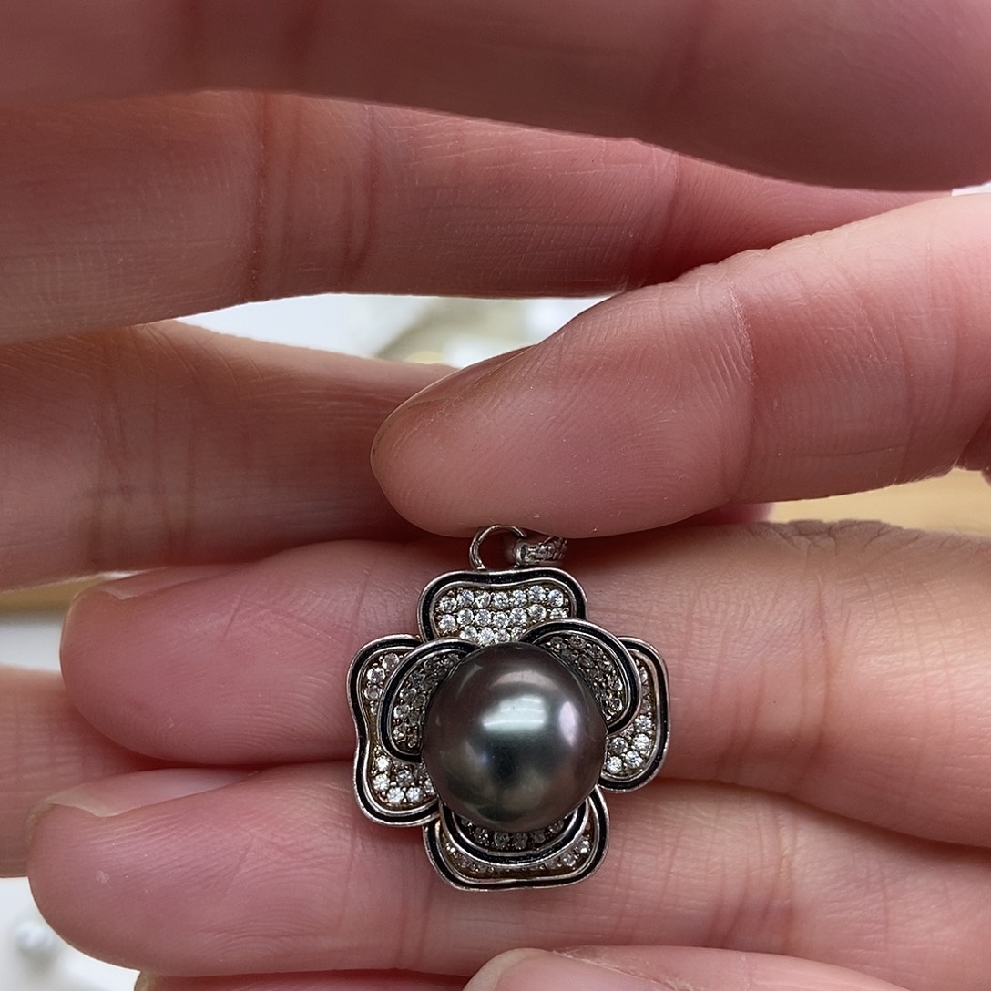 吊坠(不含链)银S925镶嵌海水珍珠