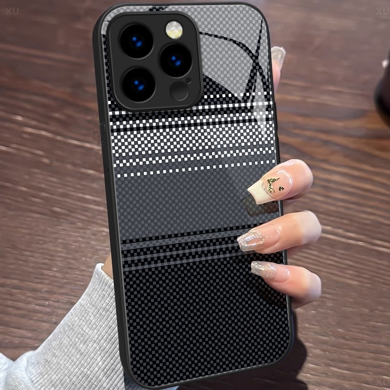 iPhone17磁吸手机壳方格纹黑玻璃壳适用苹果OPPO华为VIVO小米三星
