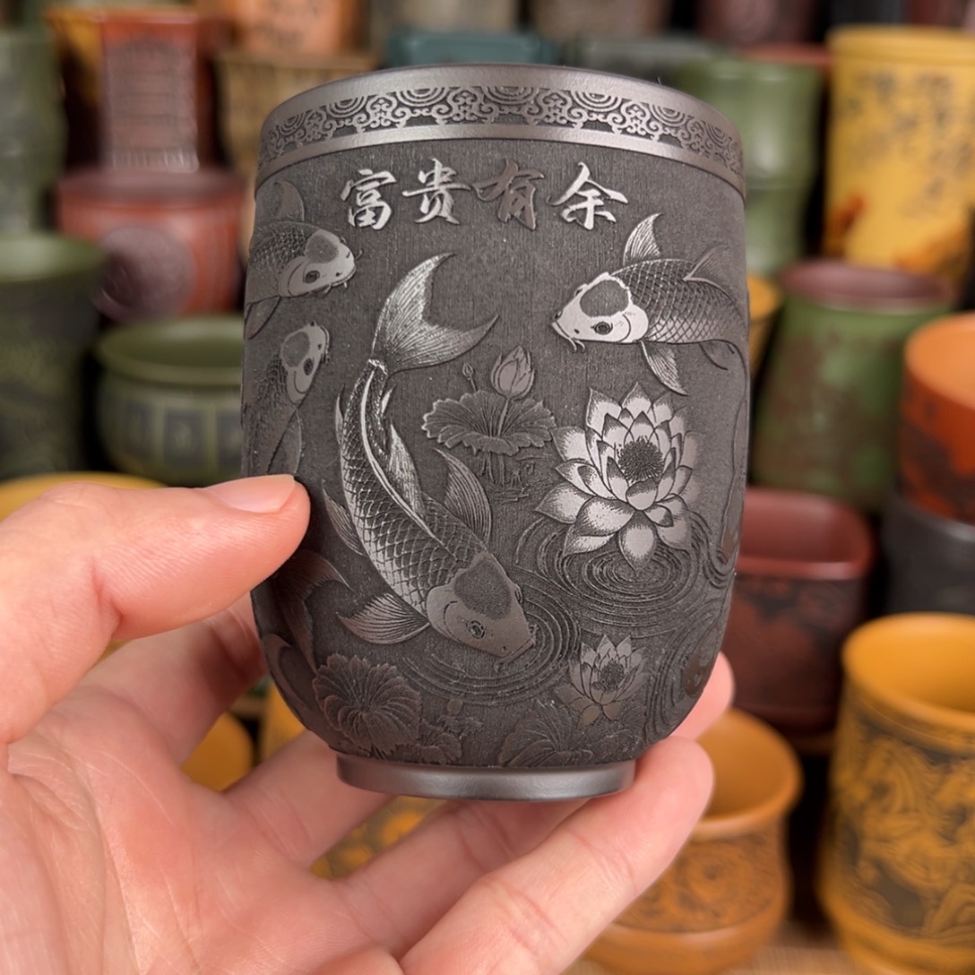 紫砂茶杯宜兴原矿紫砂杯