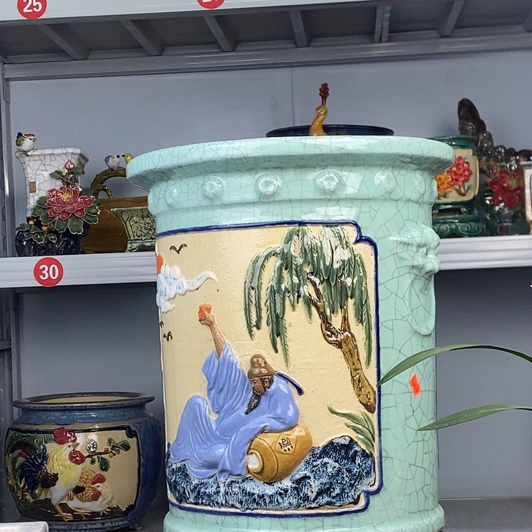 工***者正宗岭南石湾盆豆青