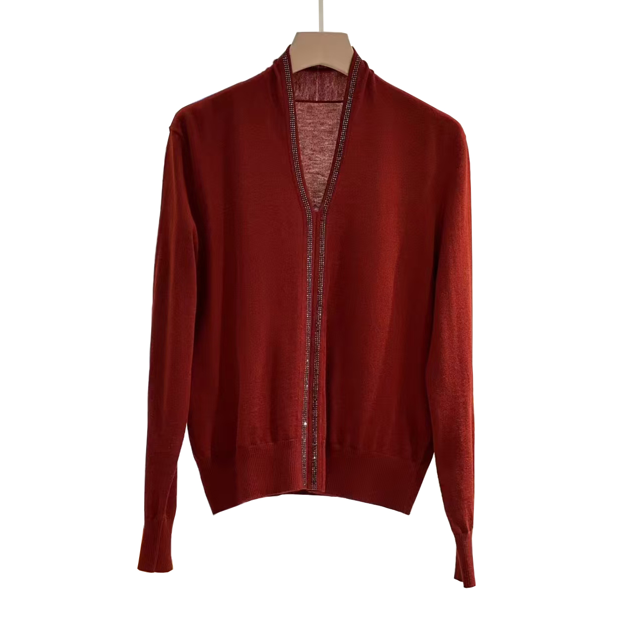 秋冬新款气质显瘦烫钻V领轻奢百搭毛衫