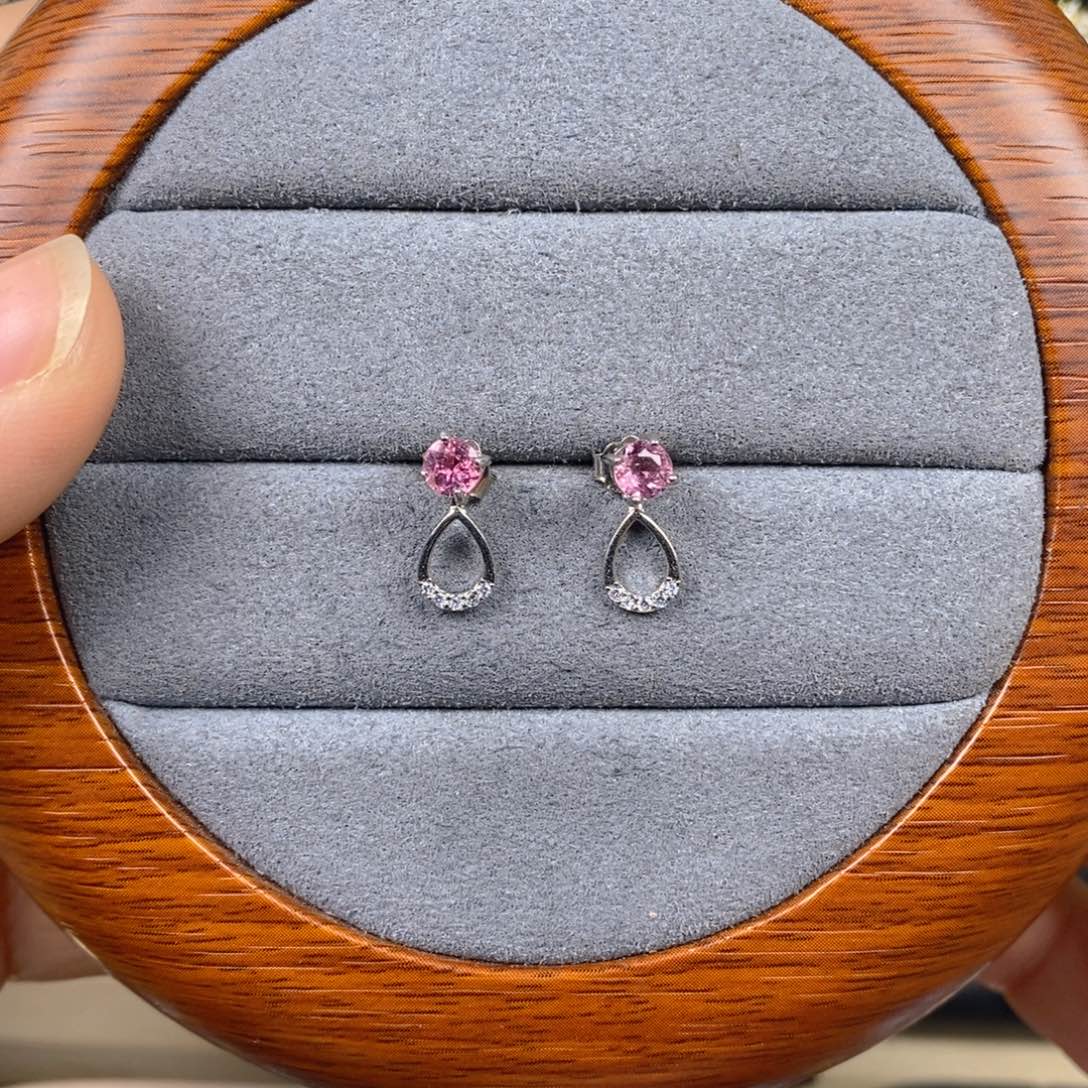 碧玺耳饰银S925镶嵌圆4