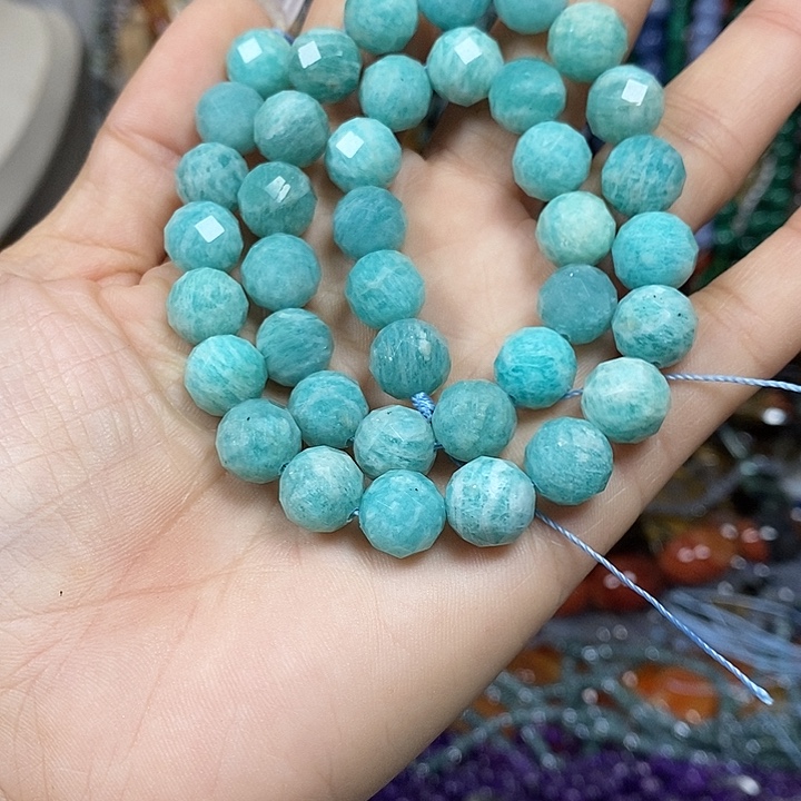 玛瑙/玉髓未镶嵌珠宝半成品天然天河石切面卡10mm一条