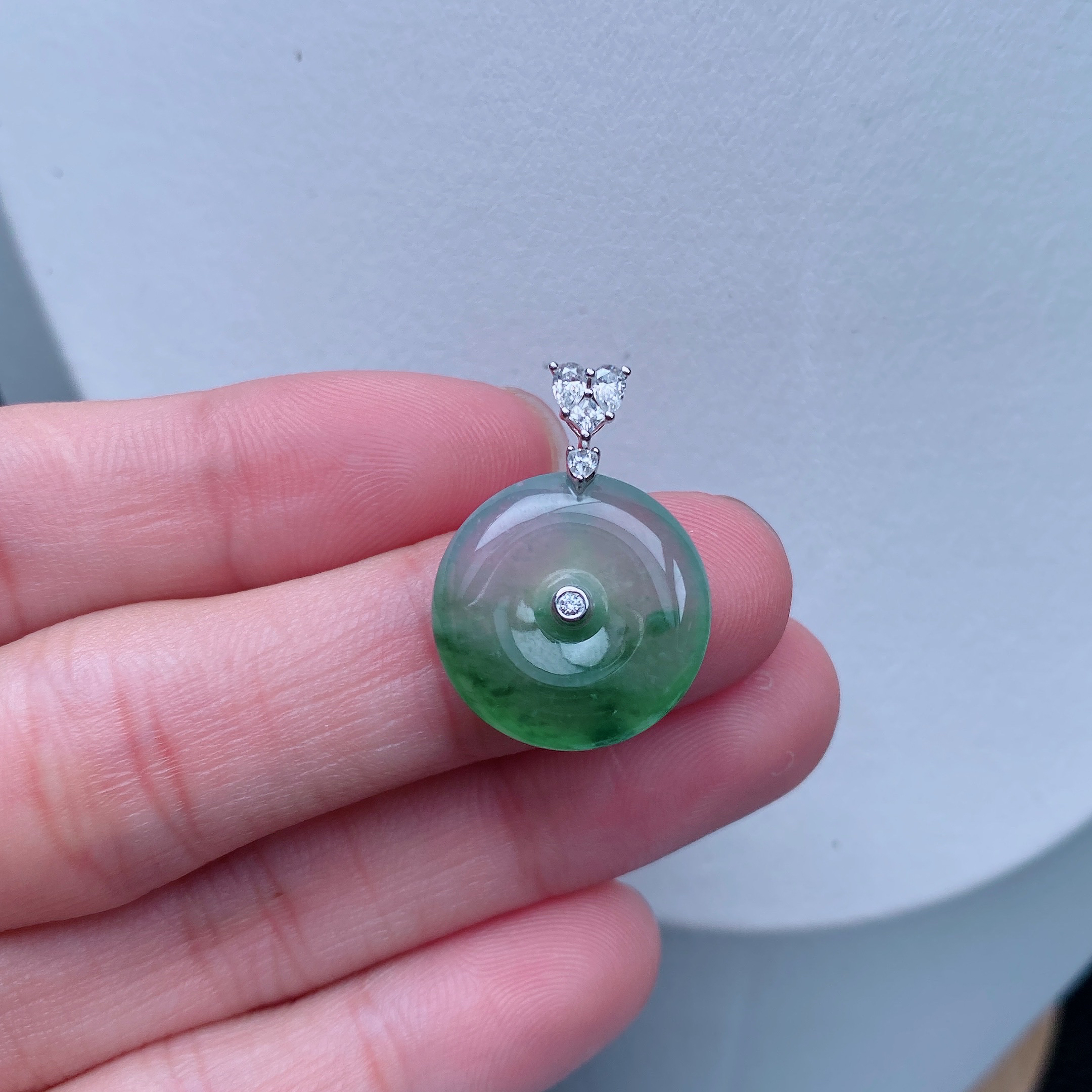 天然A货缅甸翡翠18K金镶嵌半山水扣子 尺寸 22.5*16.5*5.3mm