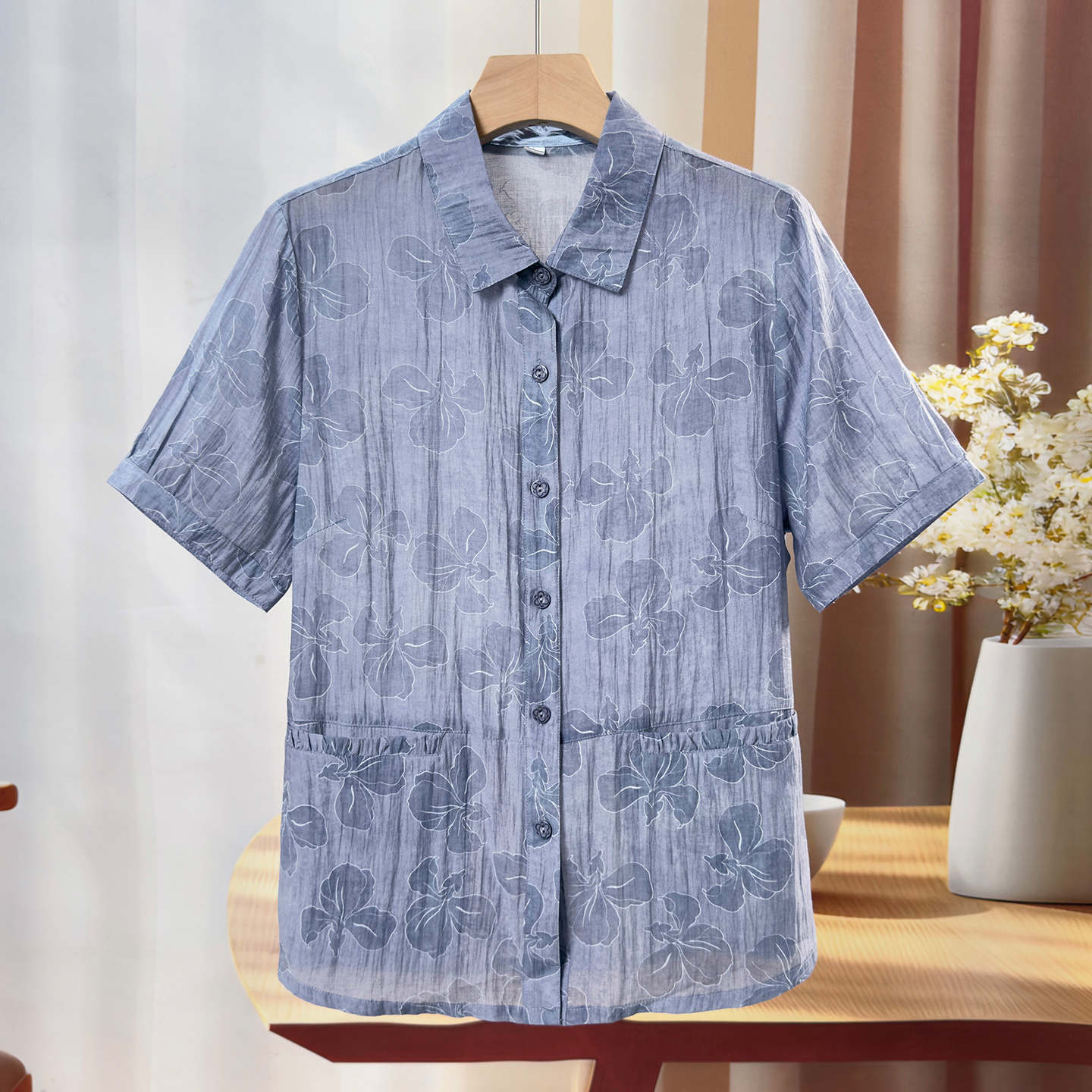 中老年人夏装短袖衬衫妈妈装夏季休闲宽松衬衣半袖奶奶婆婆衣服女