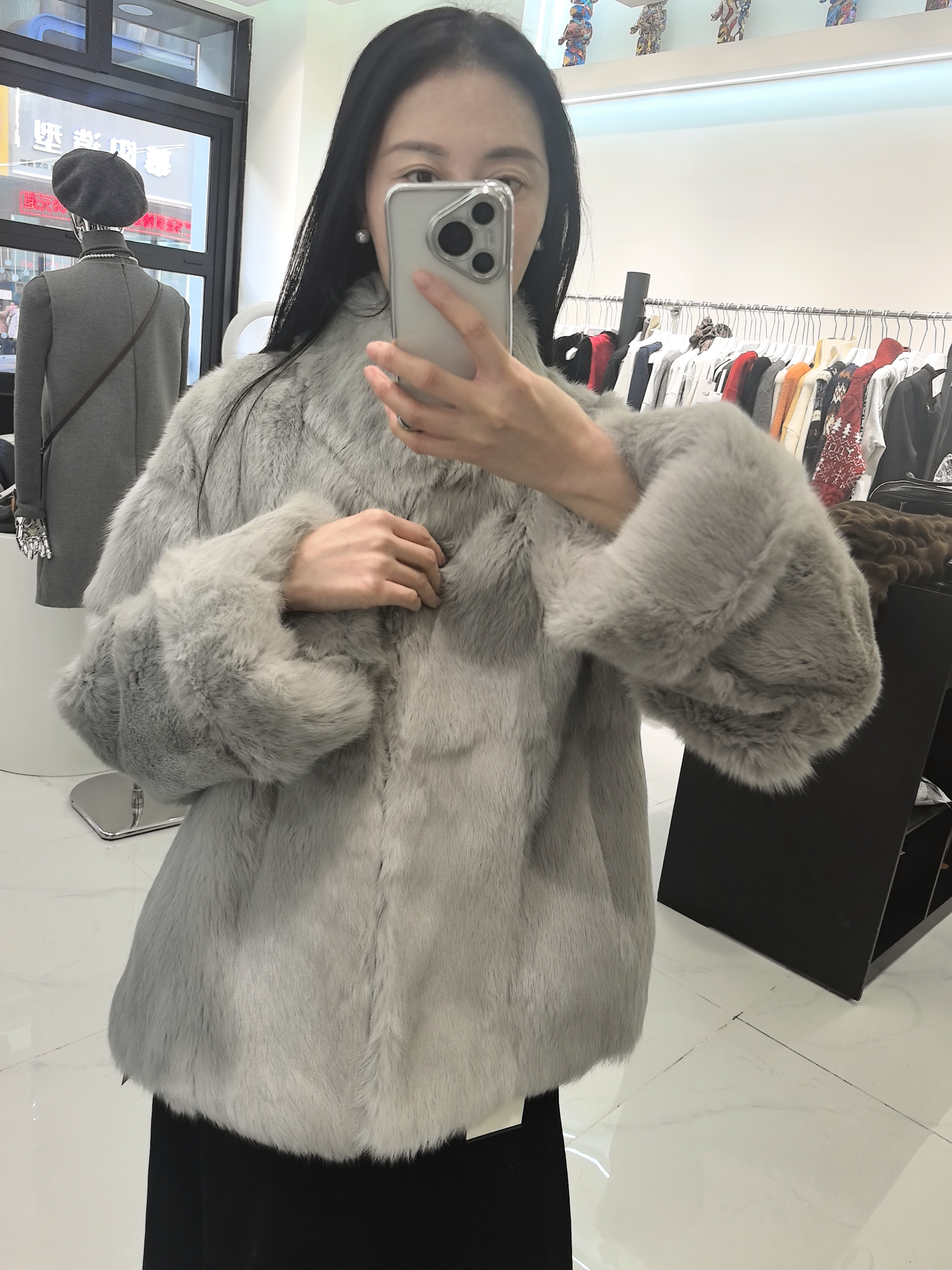 兔毛草草加厚外套