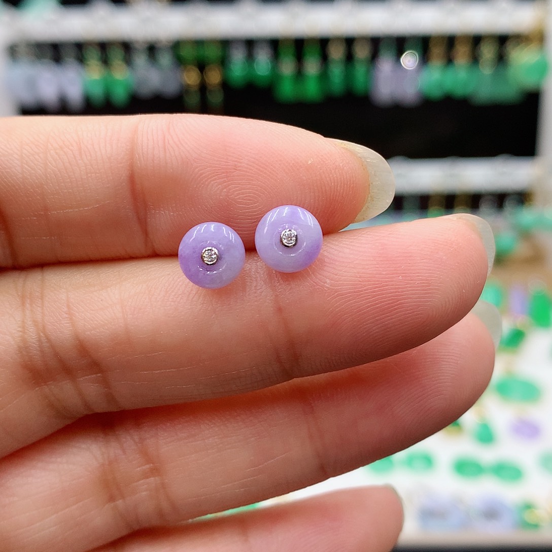 翡翠耳饰18K金镶嵌的