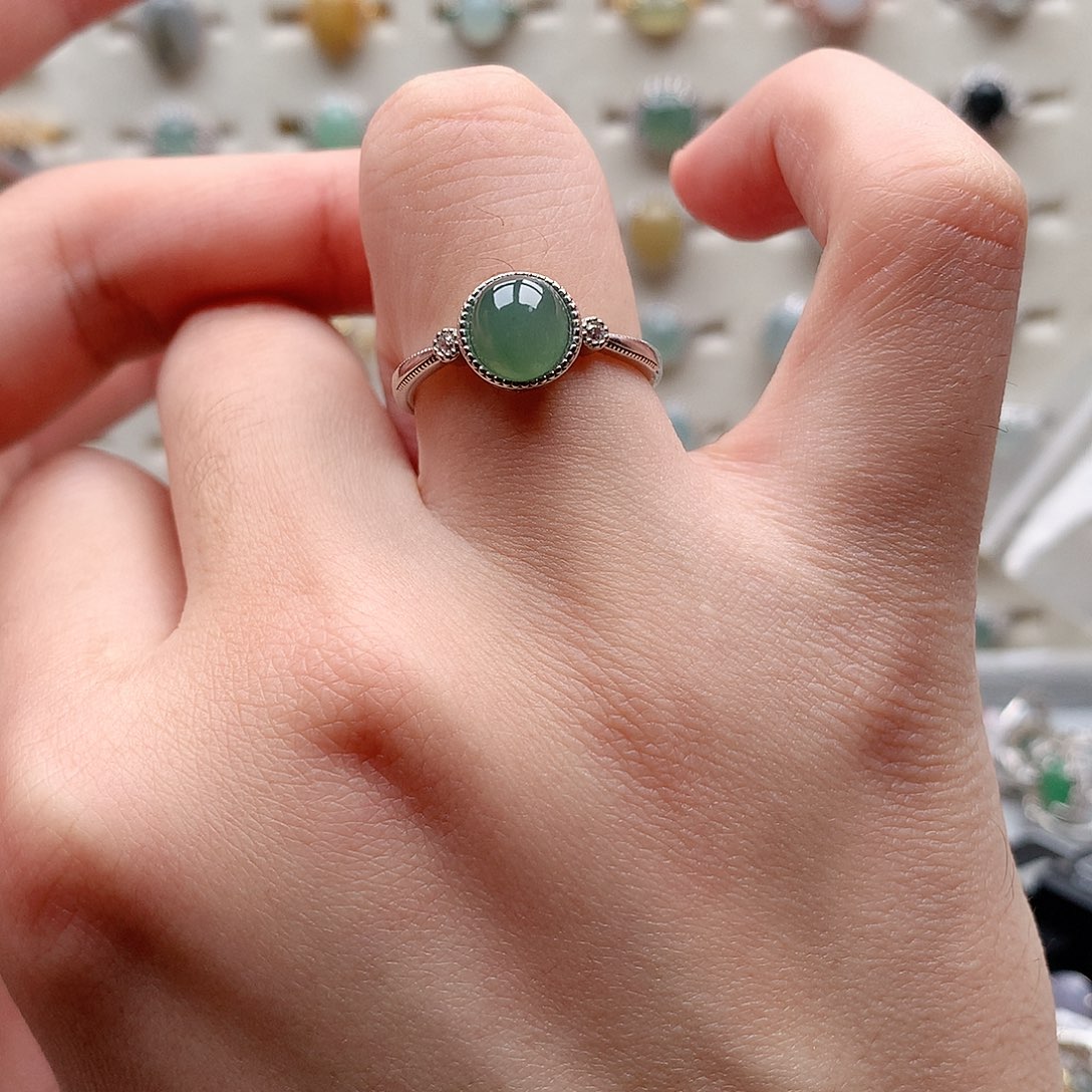 翡翠戒指银S925镶嵌0081