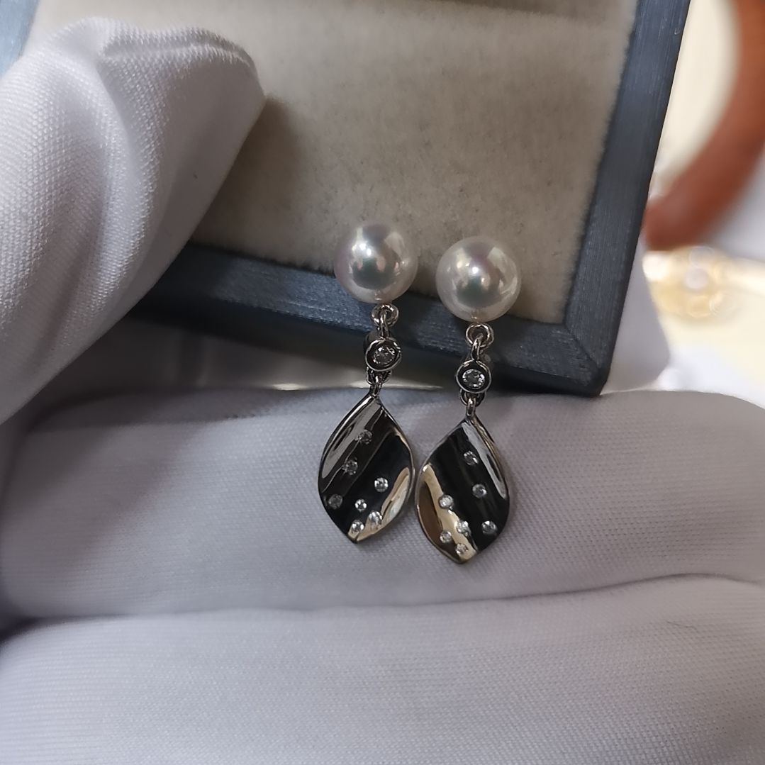 七***酱耳饰银S925镶嵌淡水珍珠