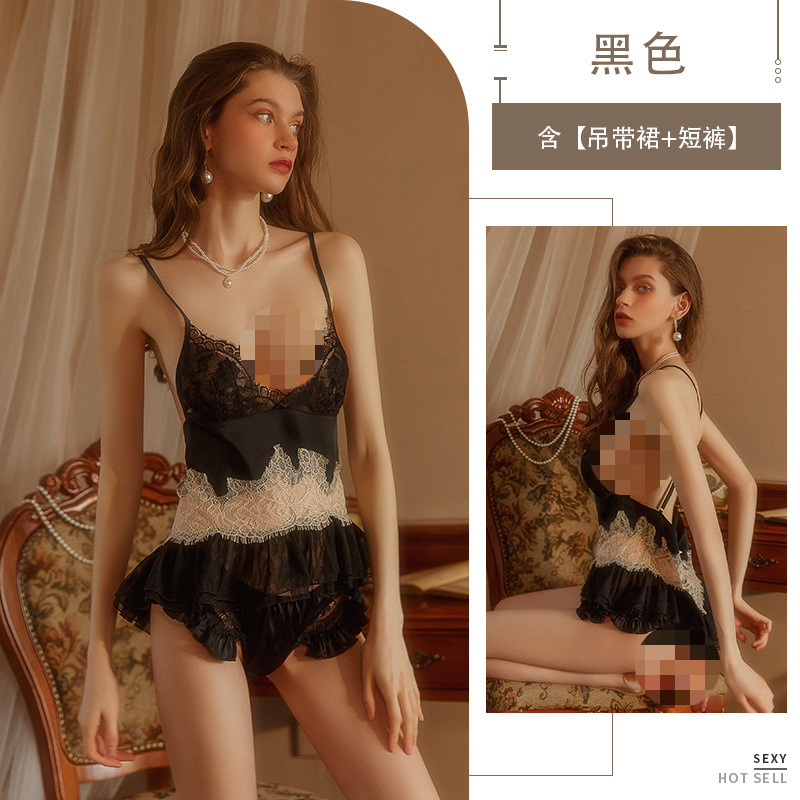 日当午性感睡衣短裙夏季蕾丝吊带家居服两件套