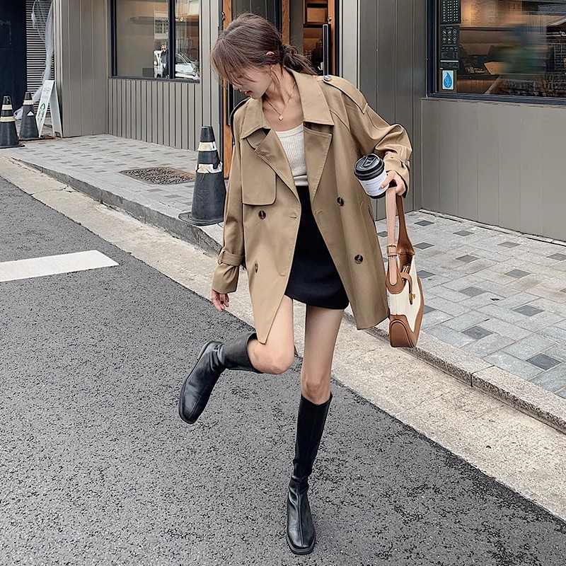 气质高级感卡其色短款英伦风衣外套女春秋2025年超火好看赫本大衣