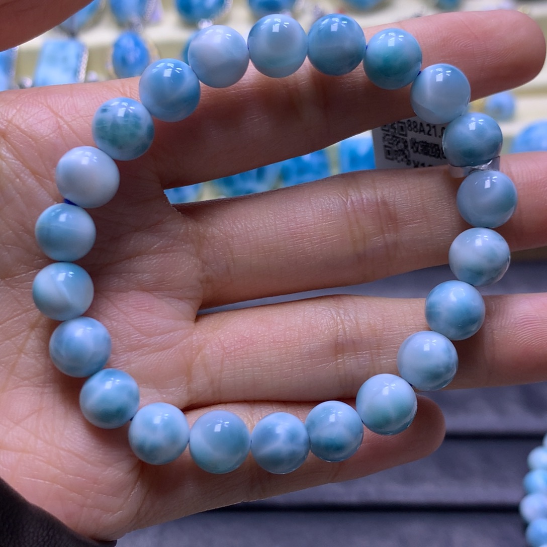 针钠钙石（海纹石）未镶嵌手串8+手串色差略异