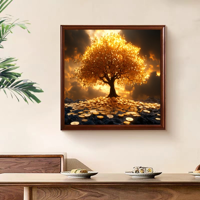 【B64款】轻奢高级感发财树装饰画餐厅背景墙玄关柜卧室挂画摆画