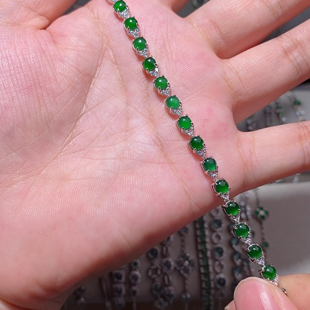 银S925镶嵌手链翡翠k j j j k