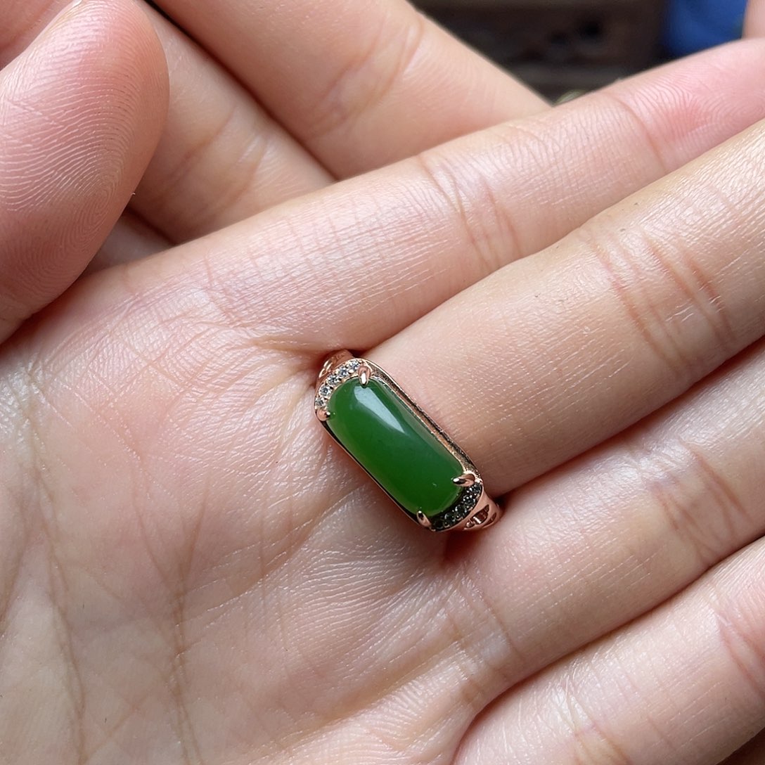 和田玉（碧玉）银S925镶嵌吊坠(赠链)戒指
