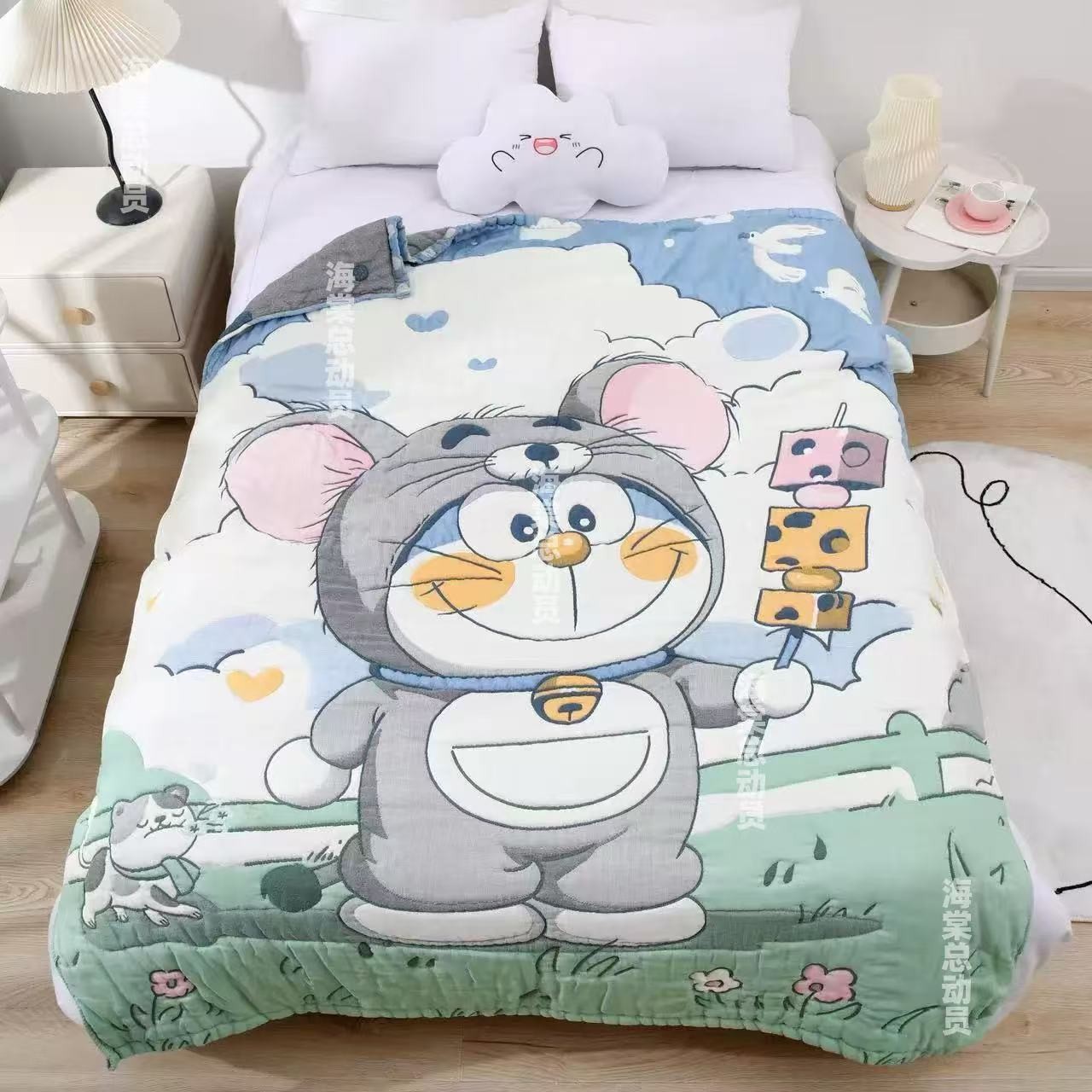 【奶酪A梦】120*150cm 新疆棉A类 柔软亲肤卡通泡芙被