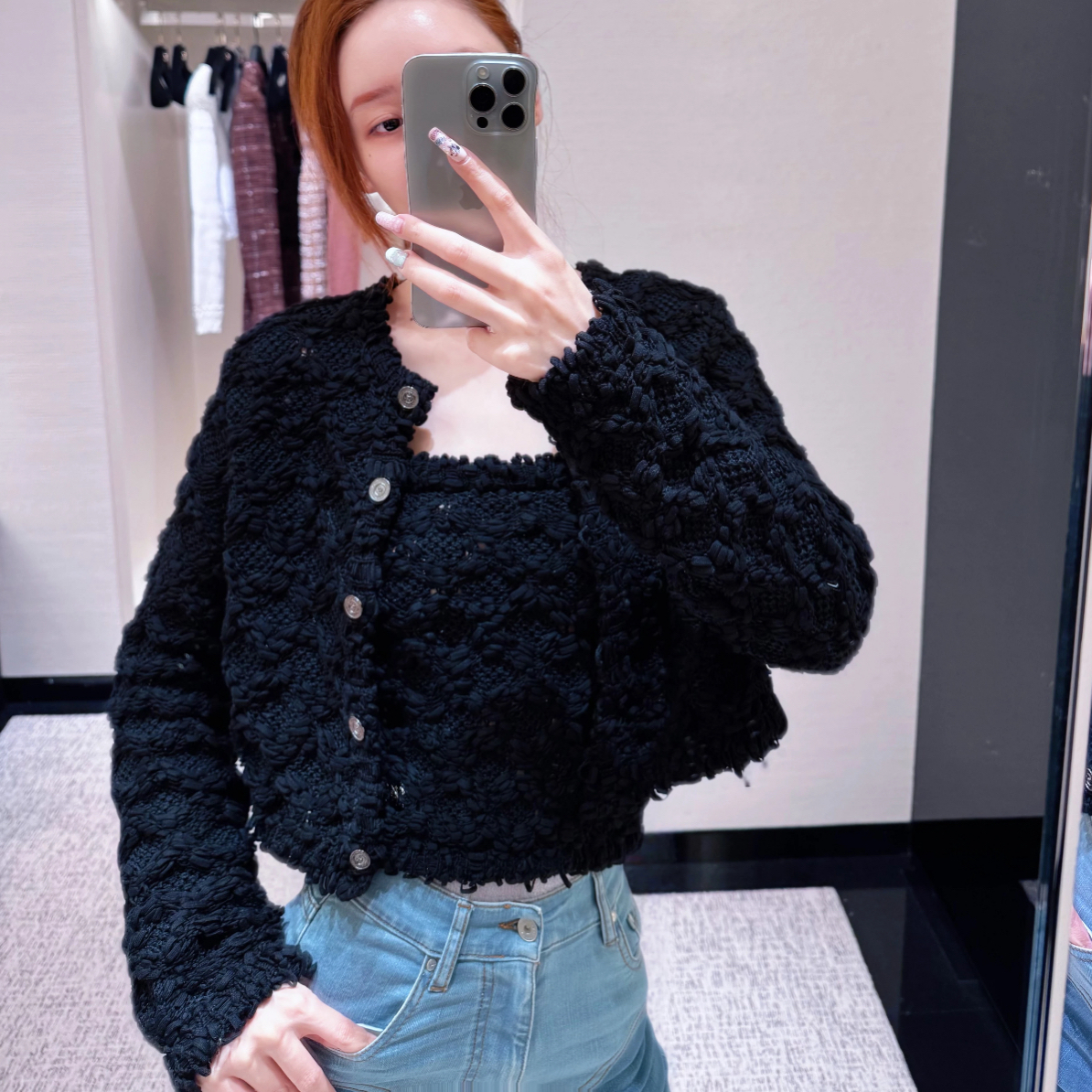 未使用 Chanel/香奈儿 25P黑色立体菱格编织开衫 36码备扣包