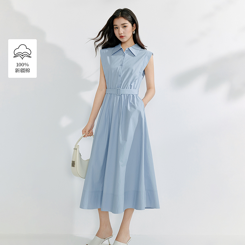 【商场同款新品】茵曼2025夏季小飞袖衬衫领连衣裙时尚气质纯棉裙子