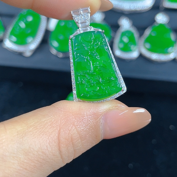 翡翠银S925镶嵌吊坠(不含链)