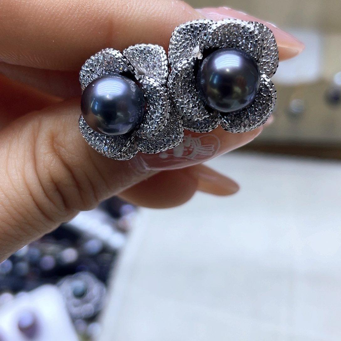 海水珍珠耳饰银S925镶嵌