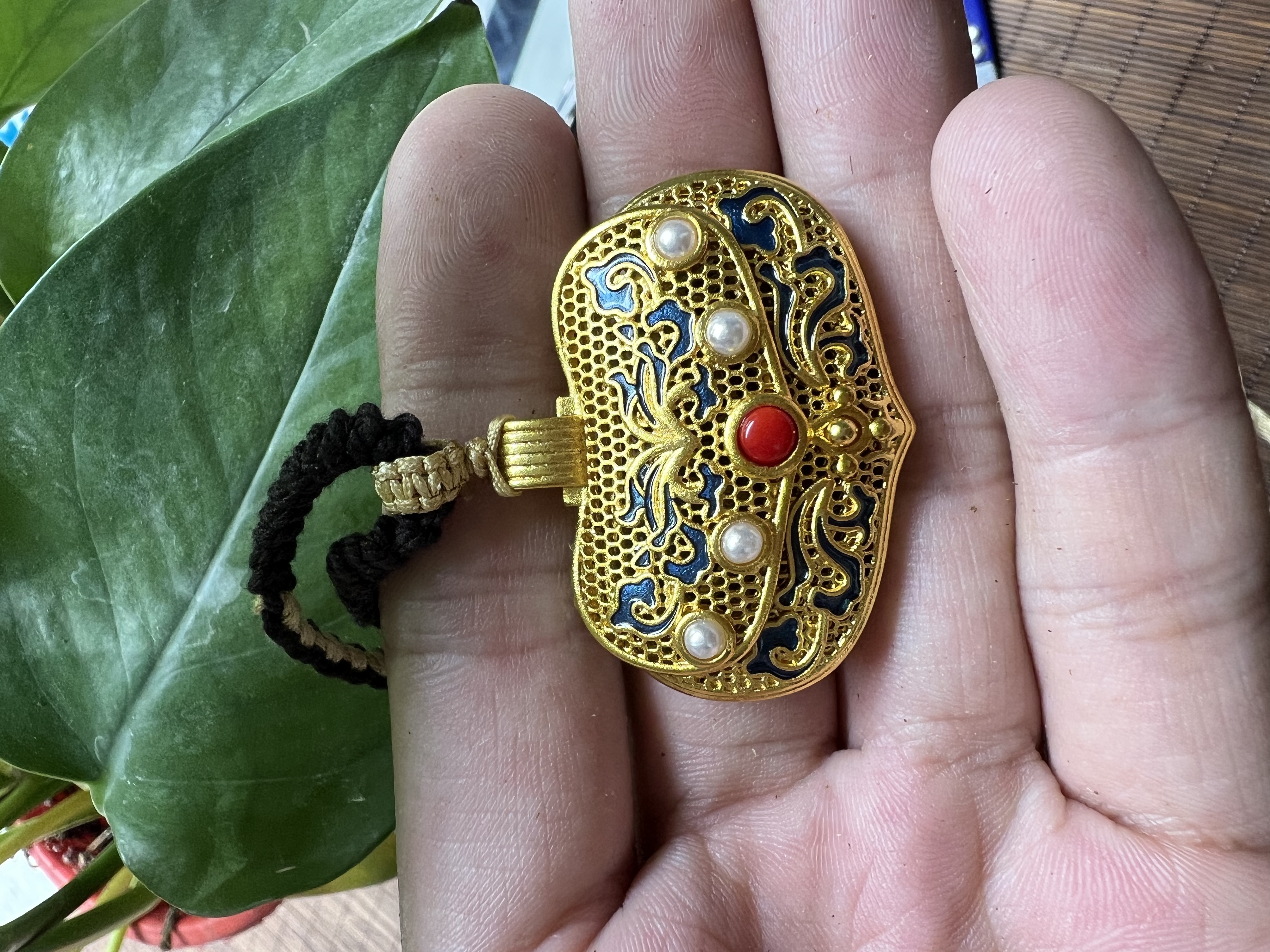 古法 香囊珐琅彩镂空包包吊坠 掐丝烧蓝可打开包包