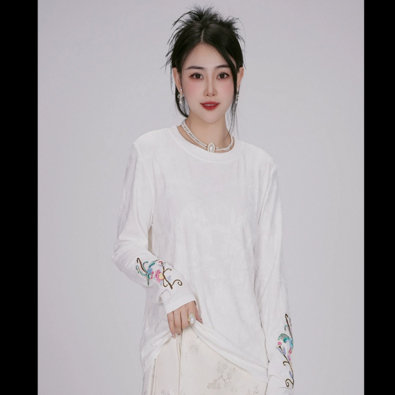 【琴琴专属】新款刺绣圆领新中式国风清冷感禅意风改良刺绣上衣女装