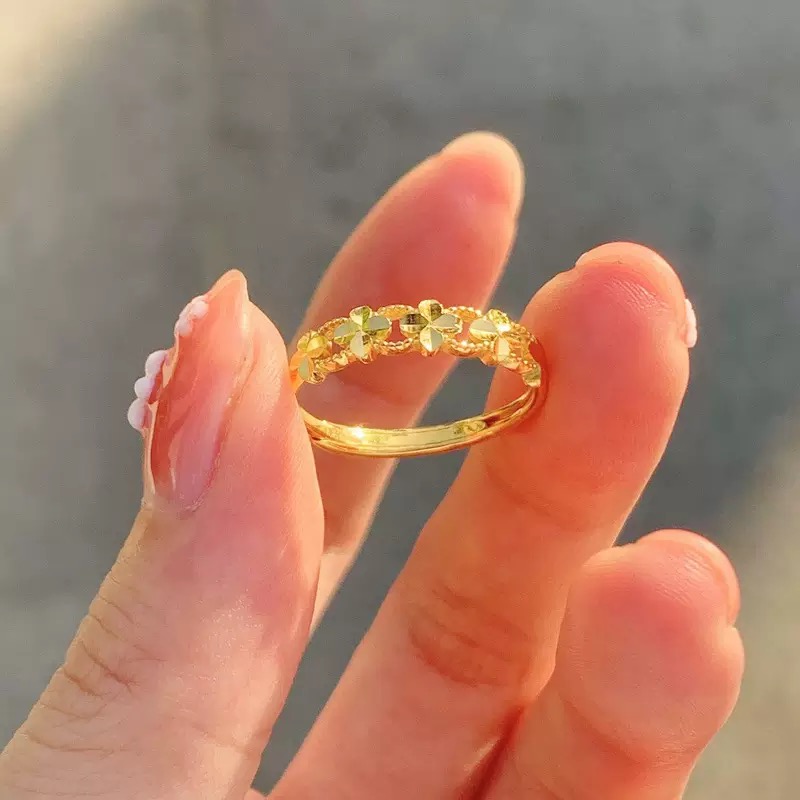【泓金链】幸运草戒指 可调节女款镂空设计