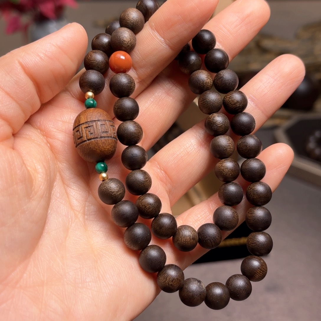 沉香手串越南芽庄紫棋0.8设计➕富森红土沉香木雕设计