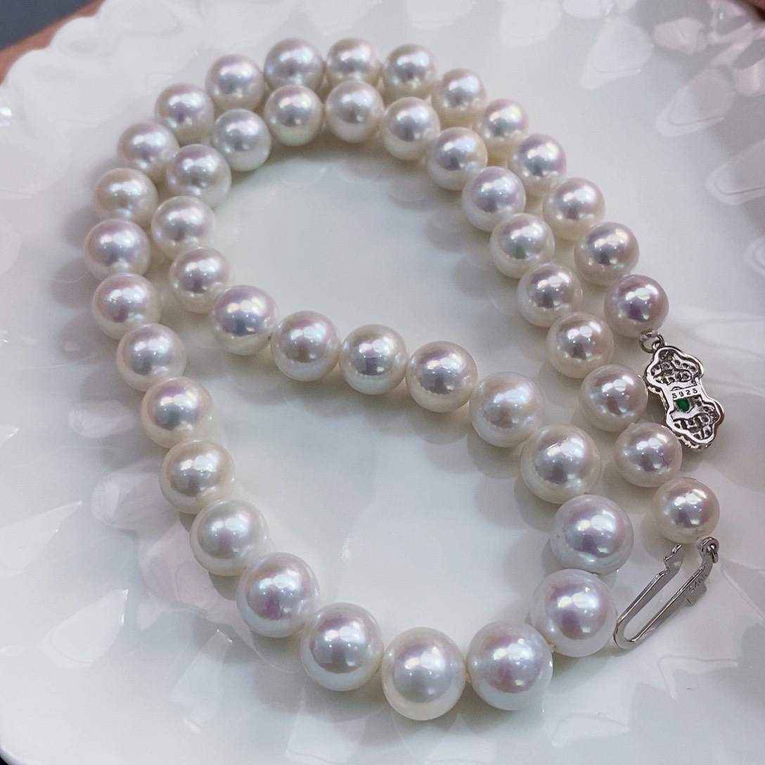 银S925镶嵌特价精挑爱迪生项链8-9.5mm淡水珍珠