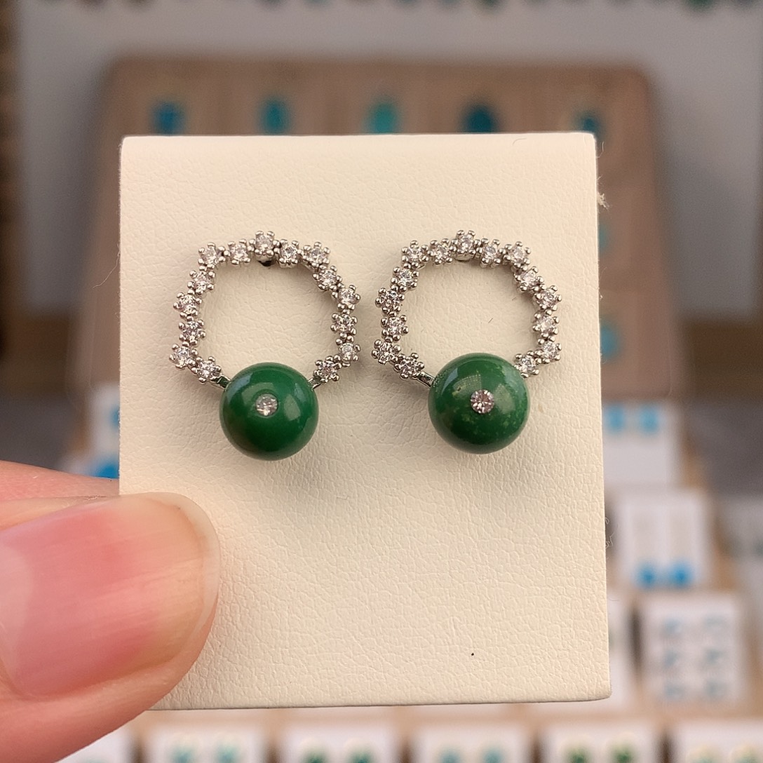 绿松石银S925镶嵌耳饰