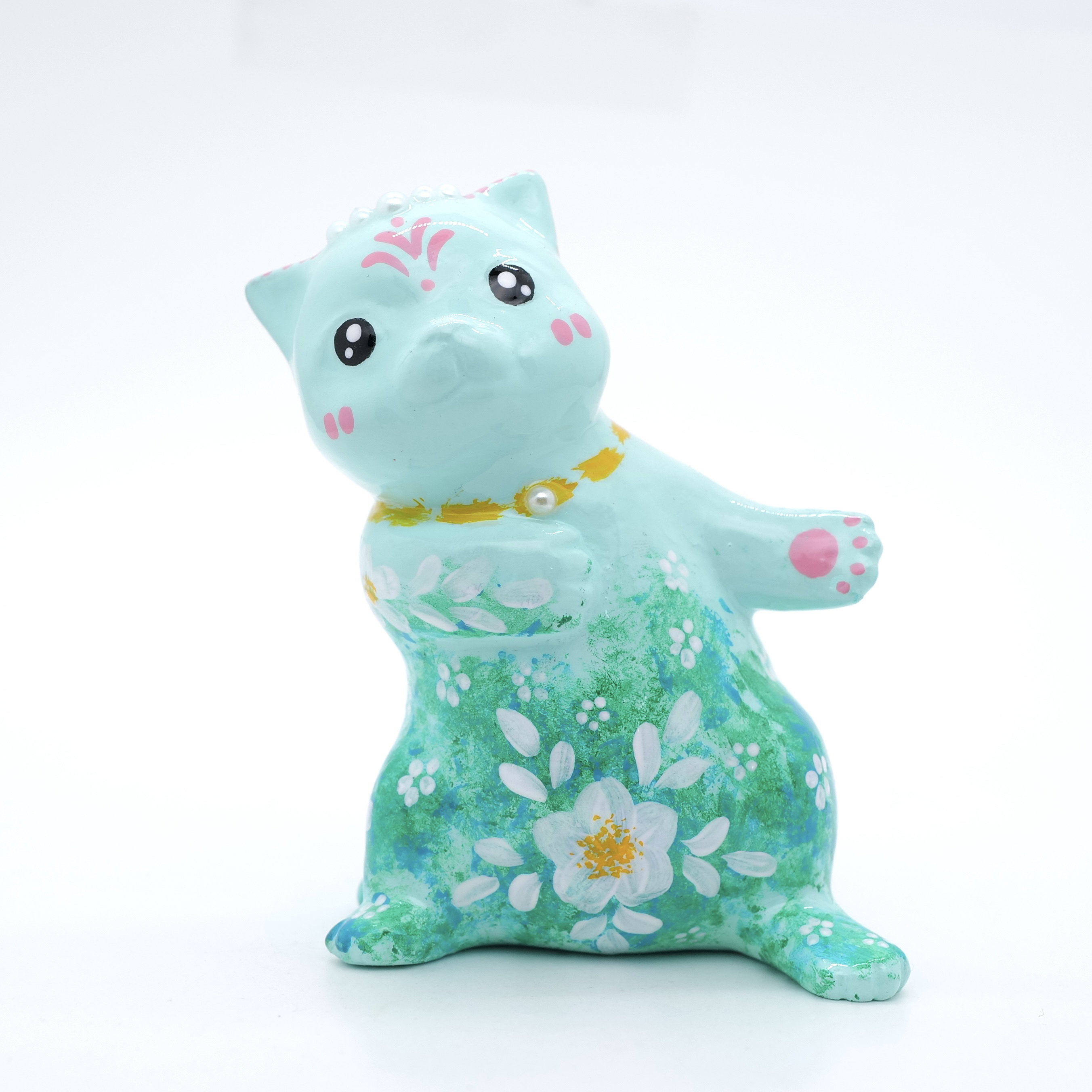 王甜心欢迎小猫摆件艺术石膏作品，手工绘制，仅一件