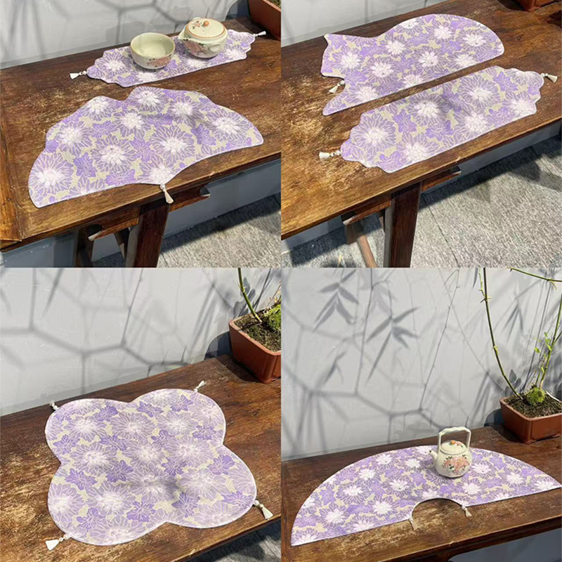 惊蛰 紫嫣织锦暗纹刺绣工艺莲花开布艺茶席茶桌壶承桌布茶道配件