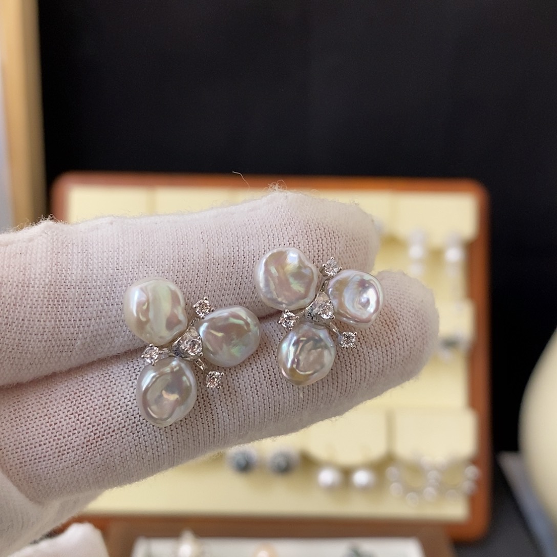 耳饰淡水珍珠银S925镶嵌