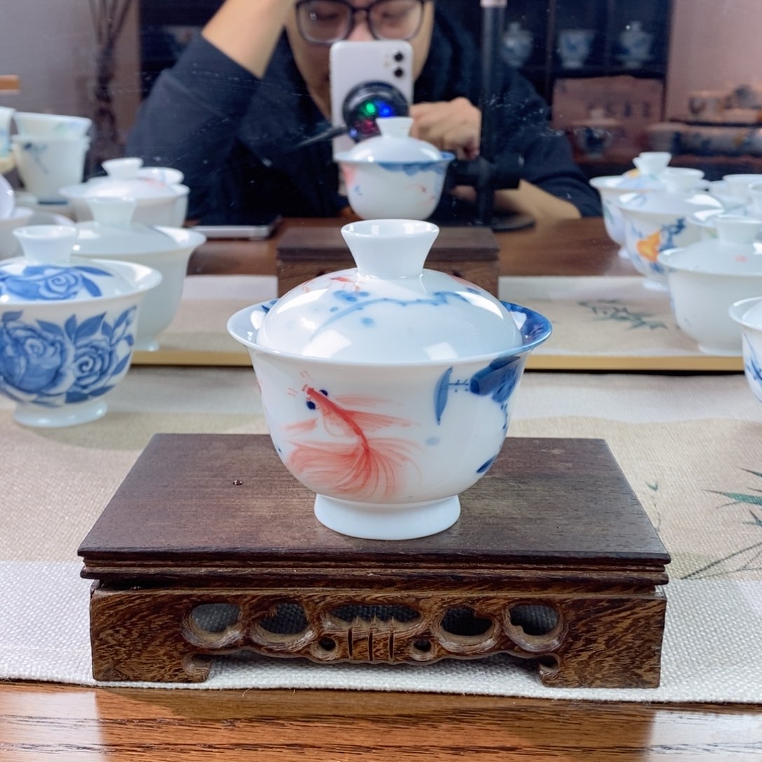 如意荷花金鱼盖碗130cc