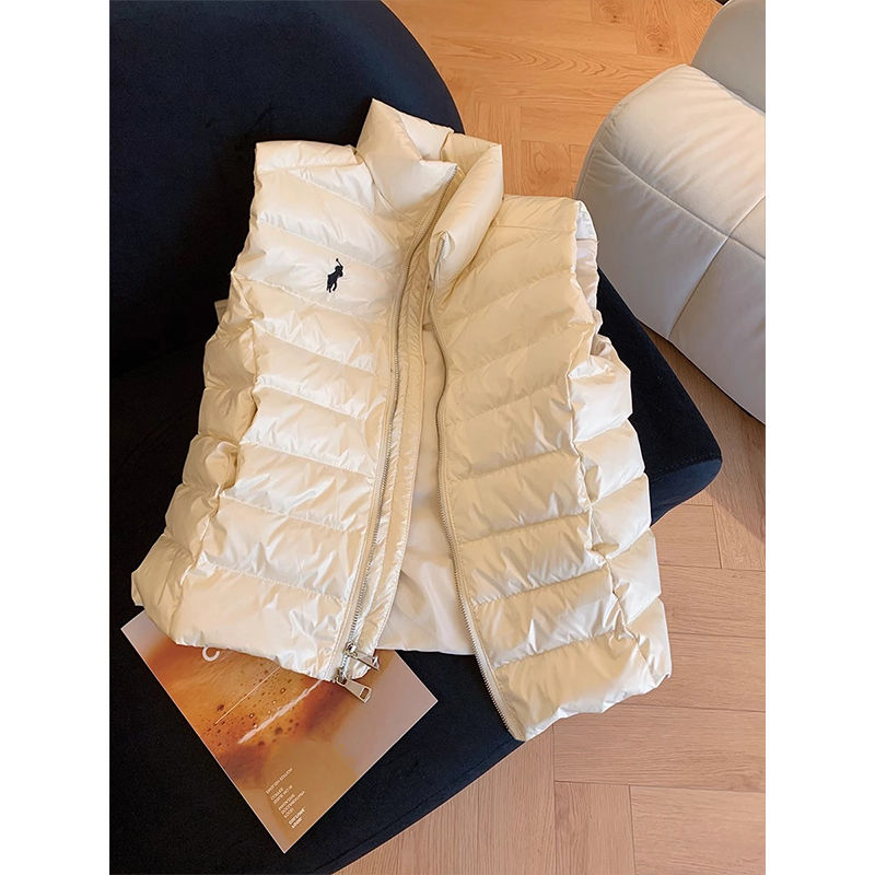 新国标90白鸭绒时尚小众刺绣拉链立领马甲2025冬季休闲砍肩外套