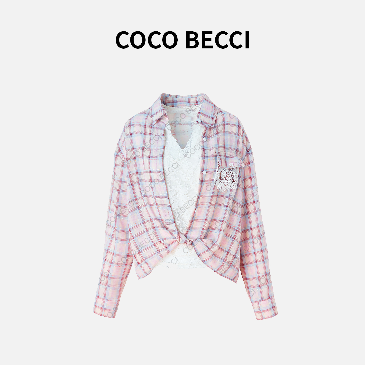 粉丝COCO BECCI【浅春格调】 粉格纹衬衫两件套YT25JS110008A