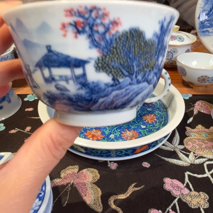 碗沈窑青花山水杯