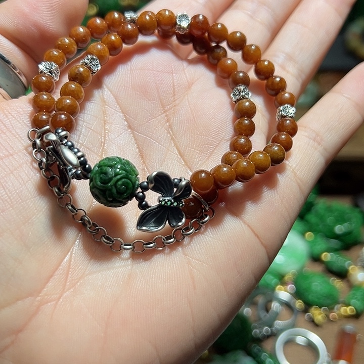 翡翠手串银S925镶嵌翡翠手串