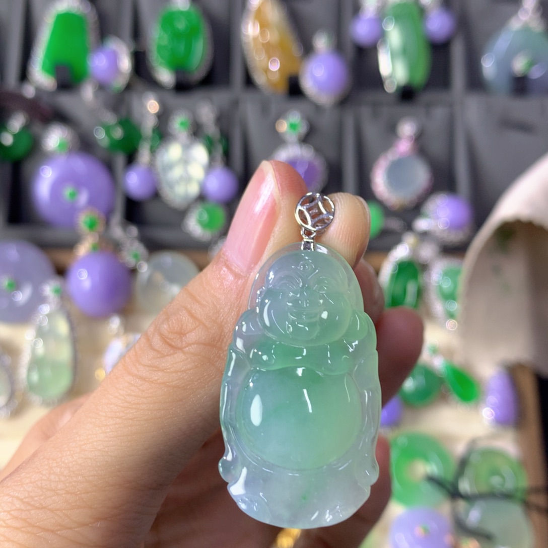 翡翠18K金镶嵌吊坠(不含链)