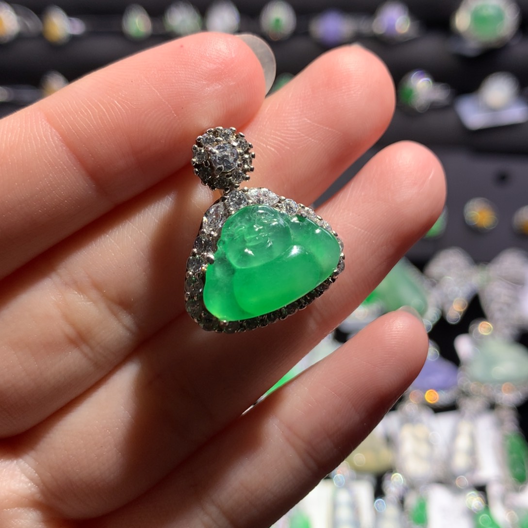 翡翠银S925镶嵌颈饰天然翡翠