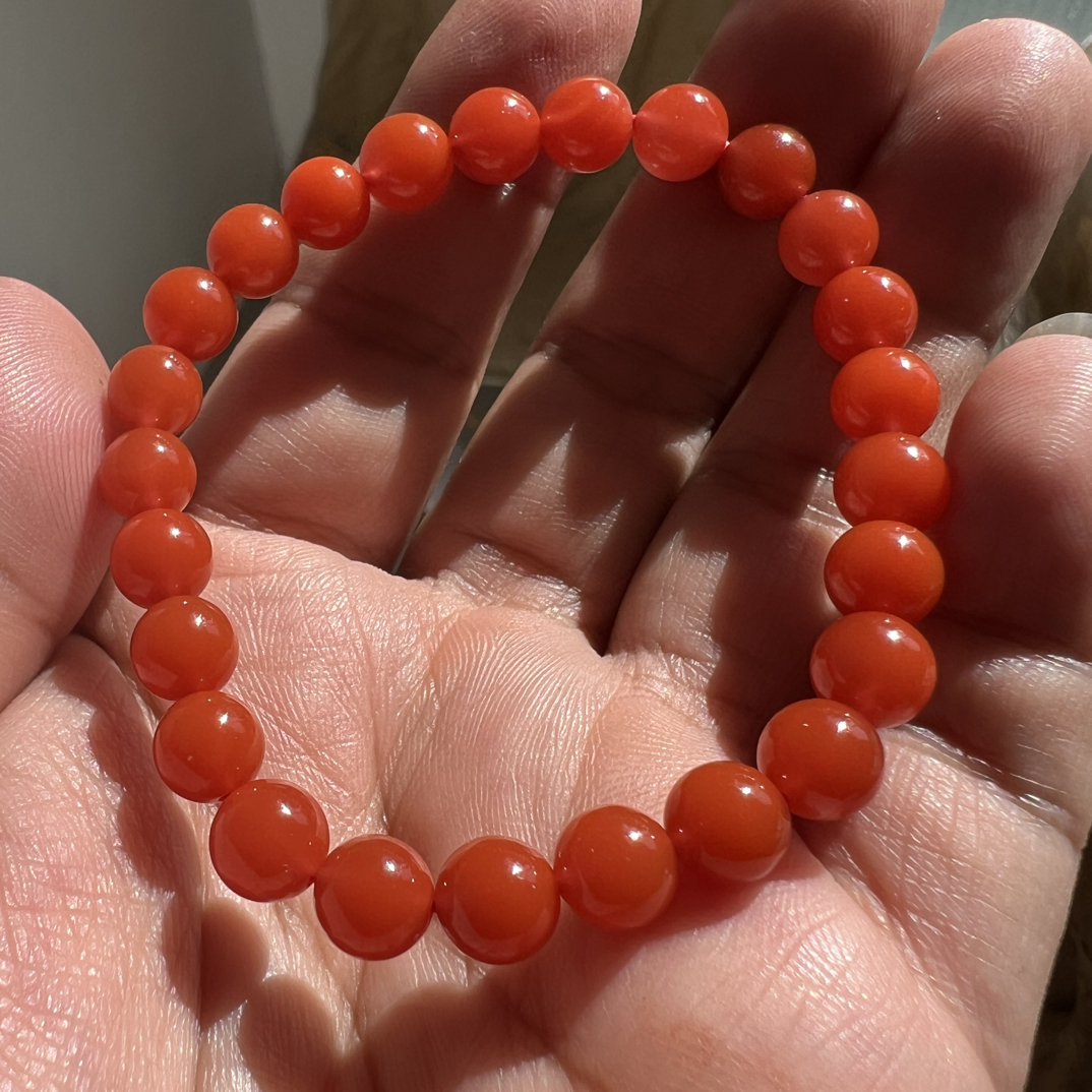 保山原矿南红柿子红圆珠单圈手串8加尺寸