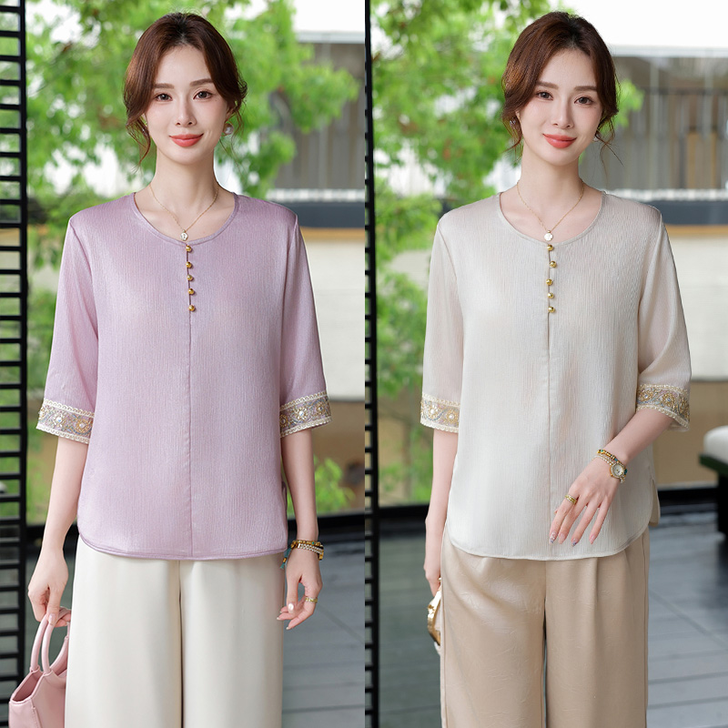 母亲节2025新款时尚妈妈夏装套装中老年女装上衣宽松中年人两件套