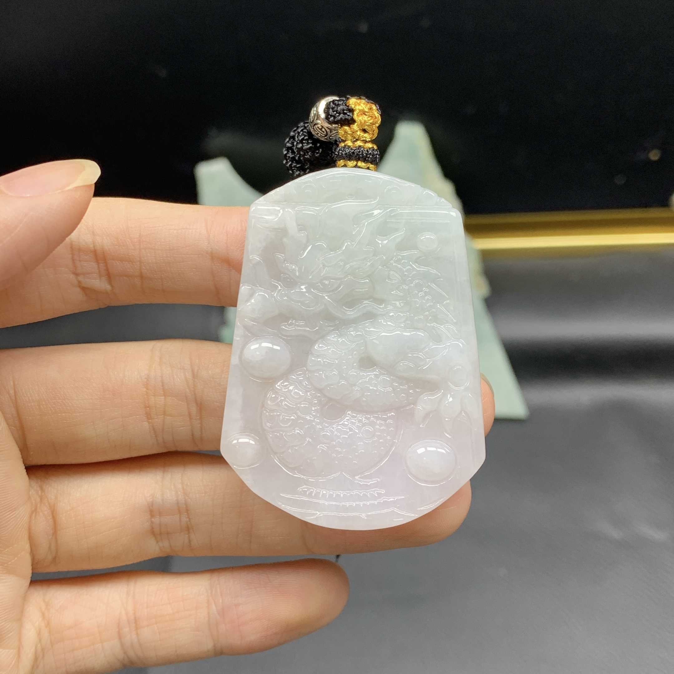 天然缅甸翡翠A货 龙牌吊坠紫罗兰龙形挂件配饰百搭